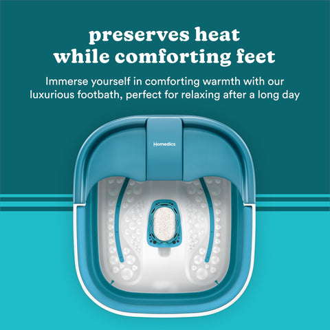 Homedics Smart Space Bubble Mate Foot Spa built-in splash guard prevents spills.