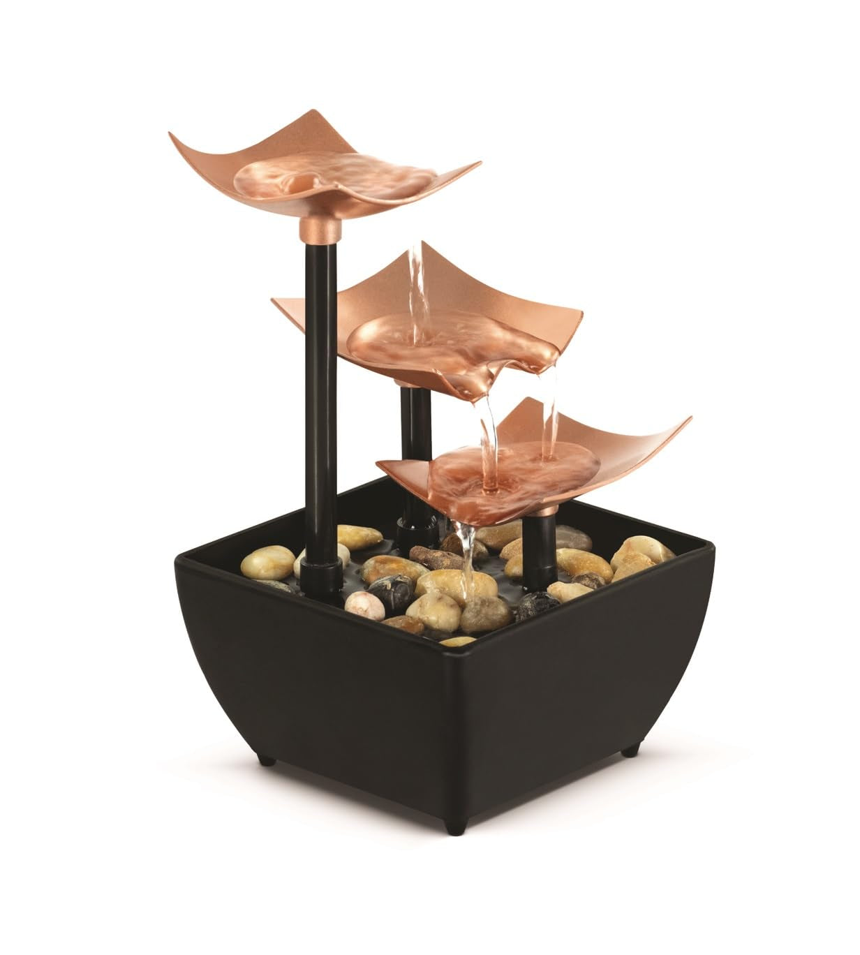 Homedics tabletop water fountain with 3-tier flow for desk relaxation