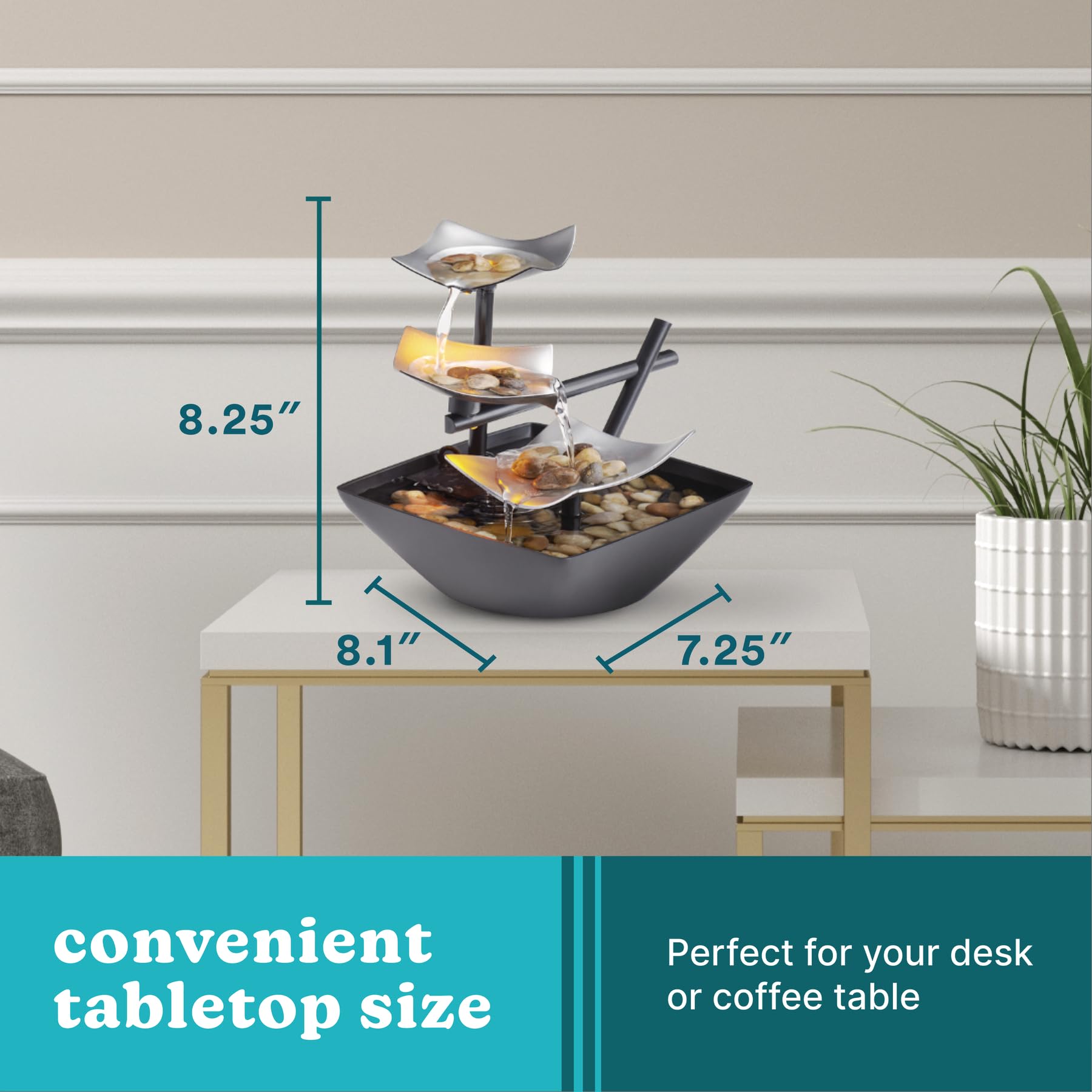 Homedics Tabletop Water Fountain – compact, Asian-inspired decor fits any space