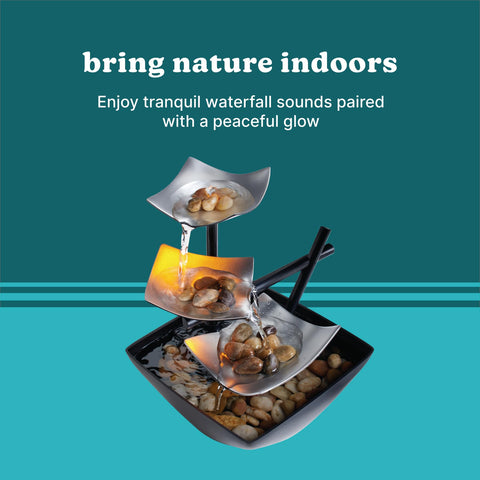 Homedics Tabletop Water Fountain – soft illumination adds warm reflections
