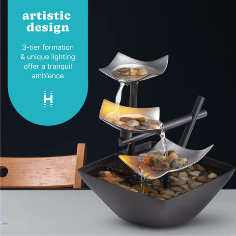 Homedics Tabletop Water Fountain – flowing water streams for tranquil office or home setting