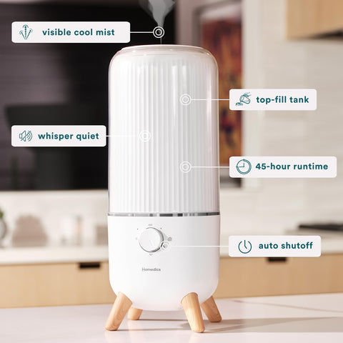 Homedics Ultrasonic Humidifier 360-degree nozzle ensures even mist distribution.