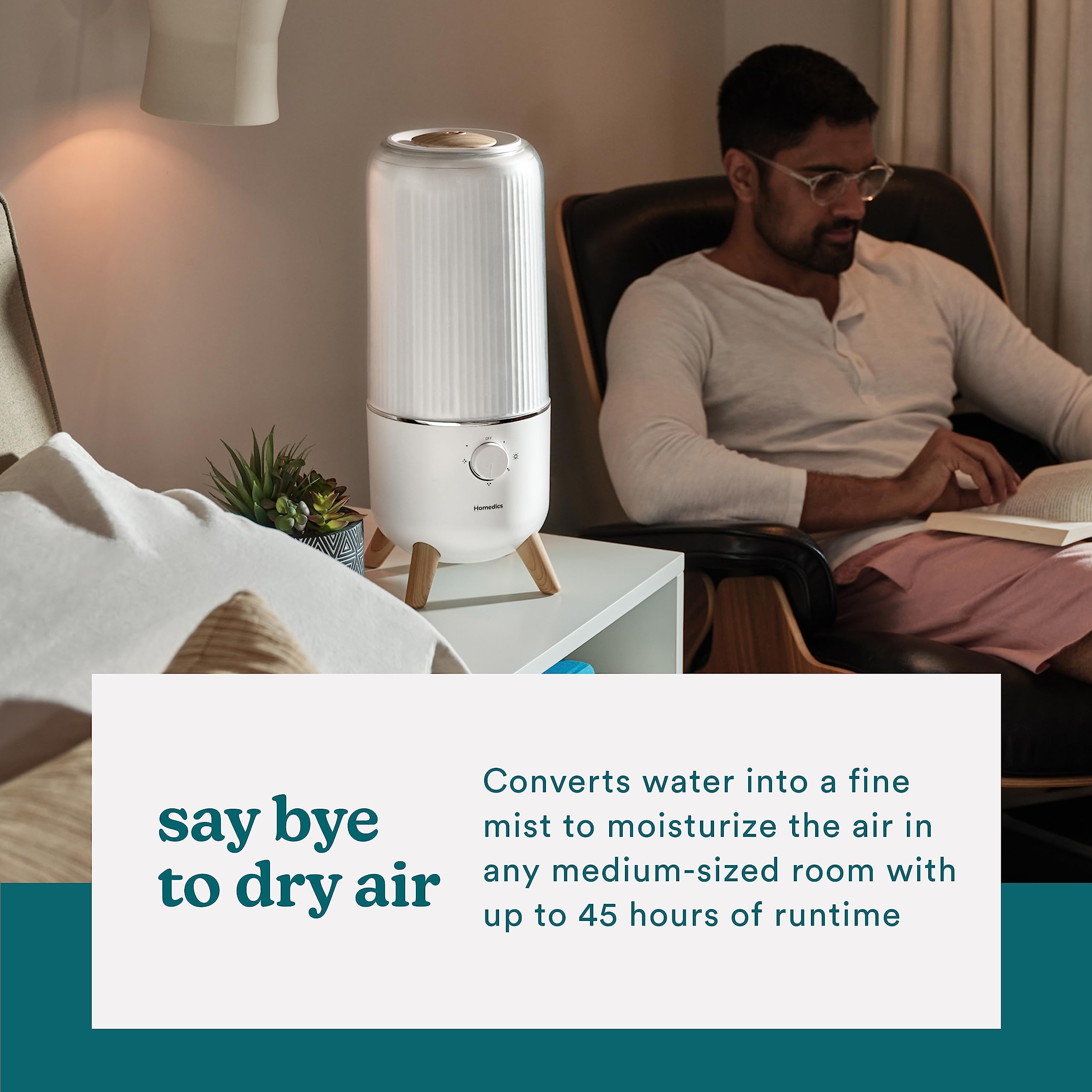 Homedics unit runs up to 45 hours on a single fill.