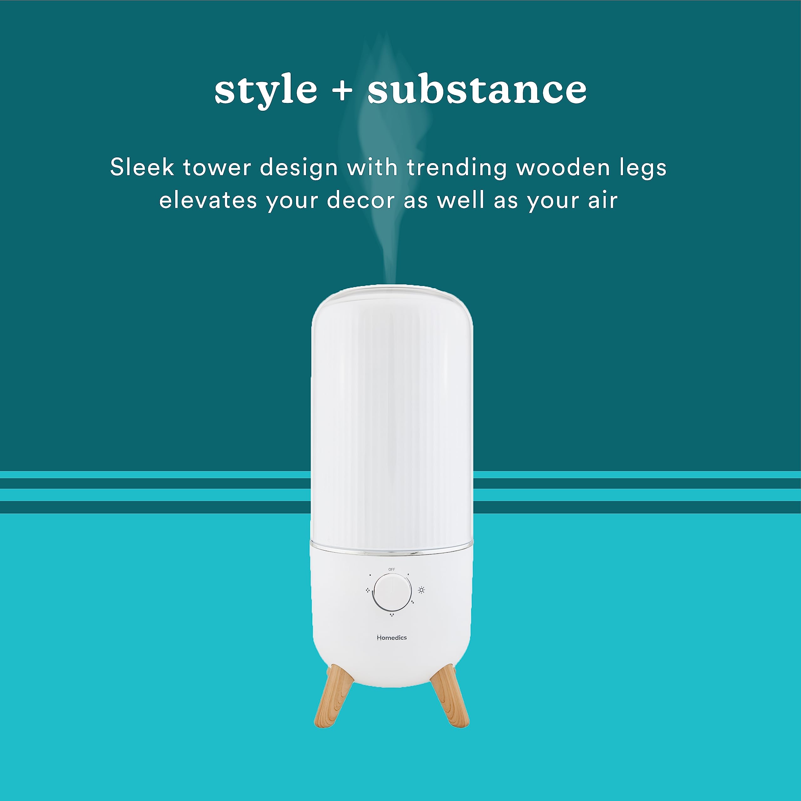 Homedics Ultrasonic Humidifier night-light glows softly for late-night comfort.