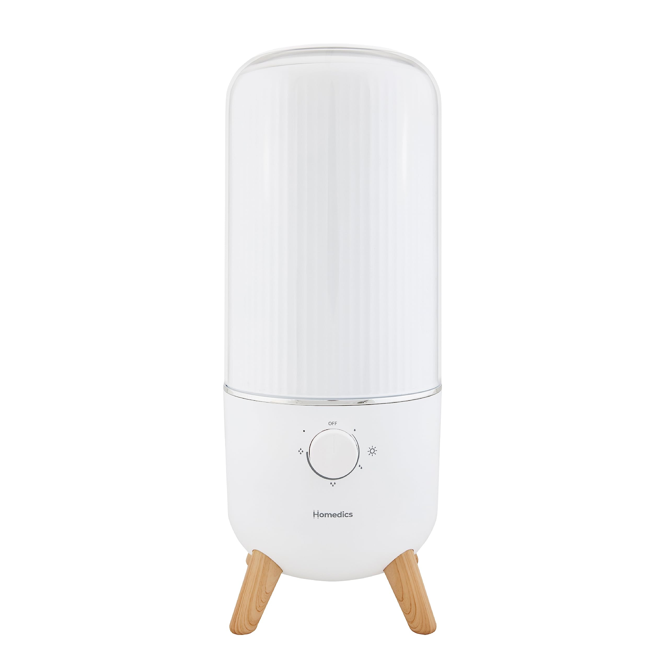 Homedics Ultrasonic Humidifier emits a visible cool mist for even moisture in spaces up to 400 sq ft.