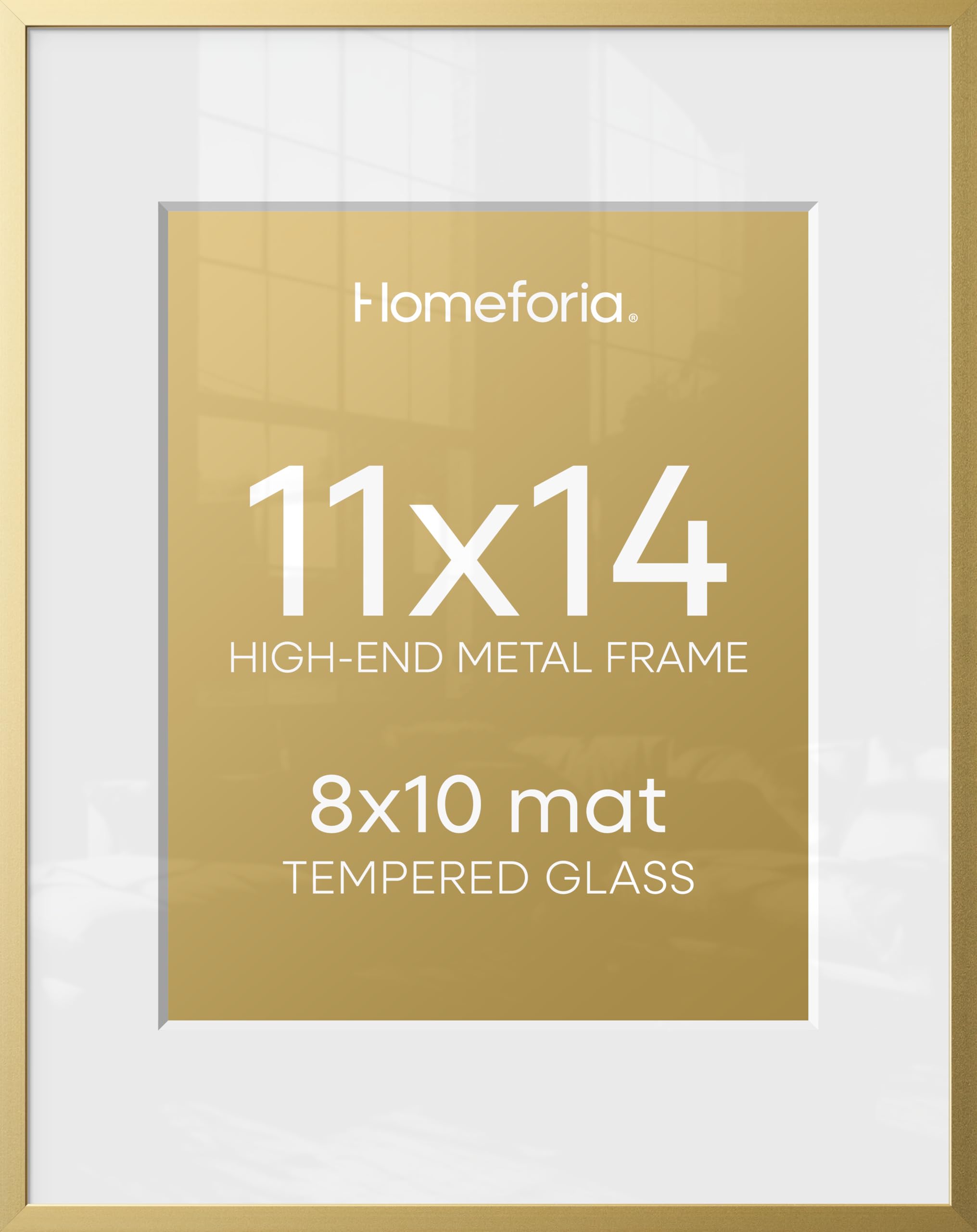 Homeforia 11x14 gold frame front view with mat for a clean display