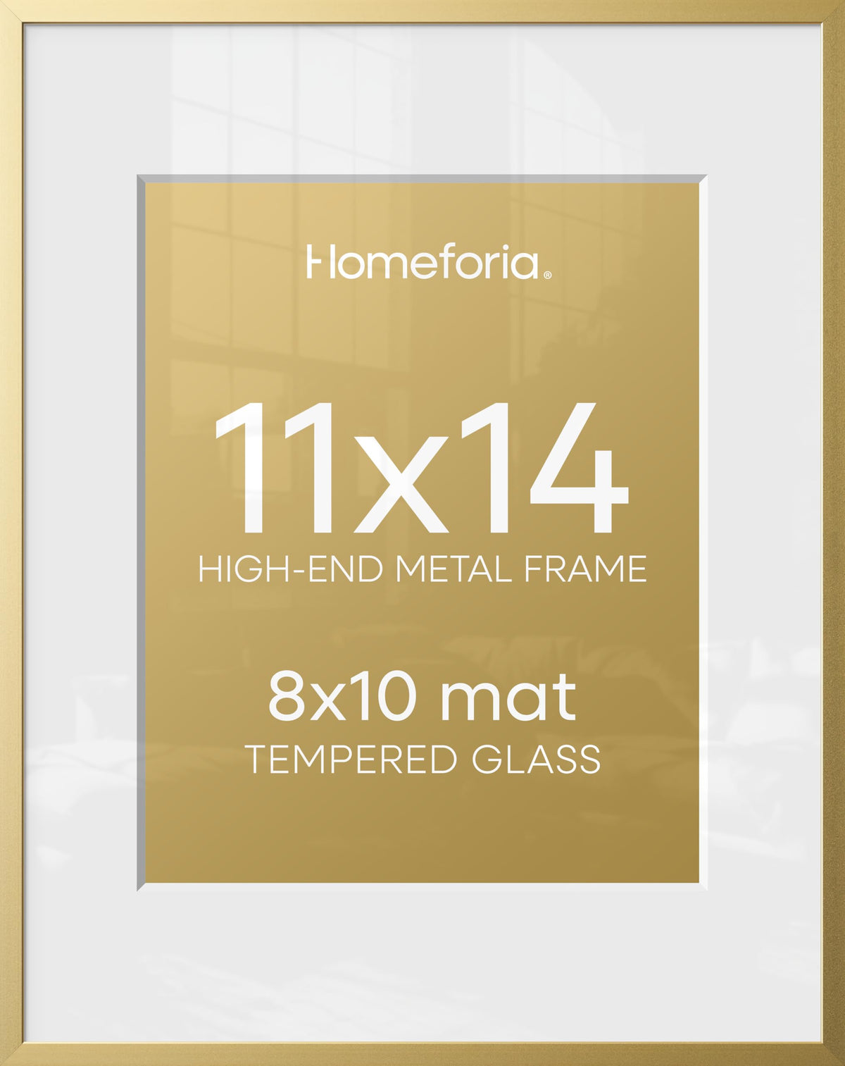 Homeforia 11x14 gold frame front view with mat for a clean display