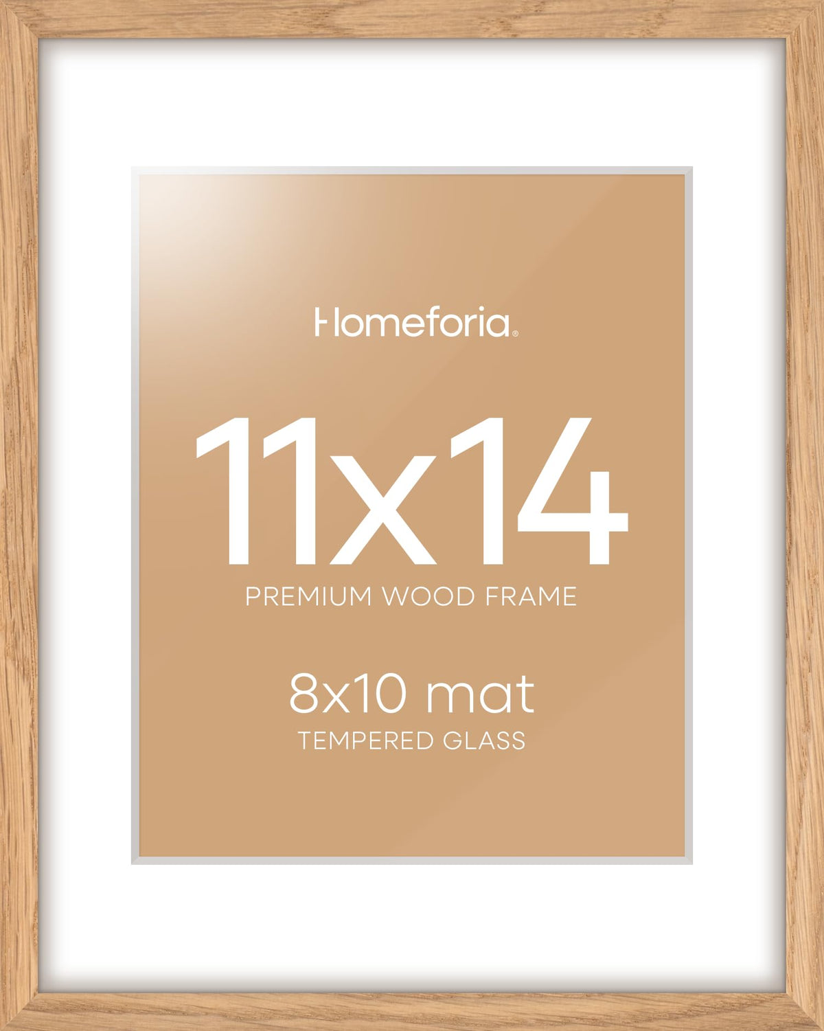 Homeforia 11x14 oak frame from the front shows gallery-ready presentation with natural oak texture