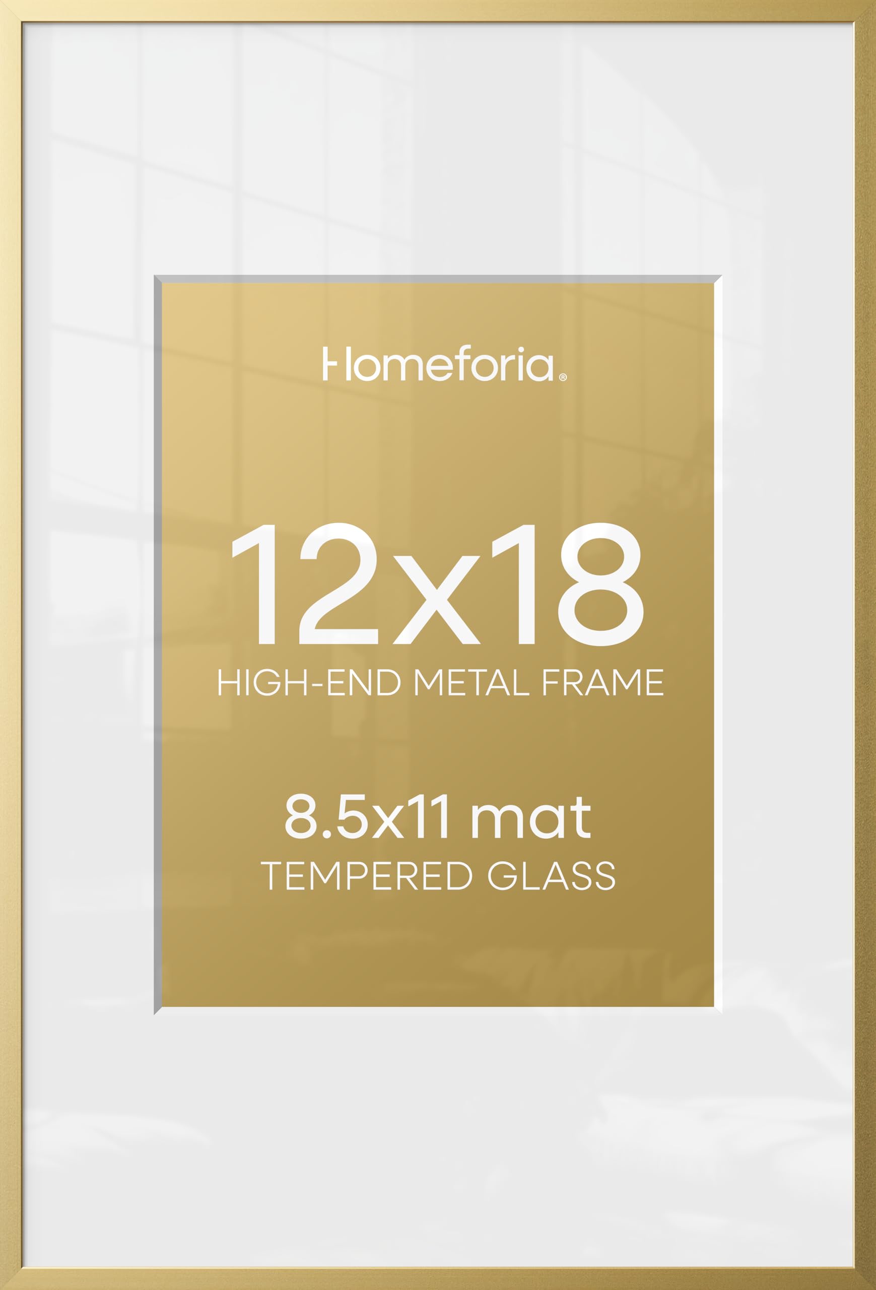 Homeforia 12x18 gold frame front view showing subtle luxury glow