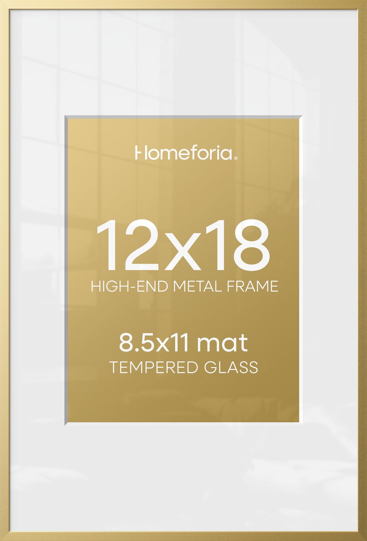 Homeforia 12x18 gold frame front view showing subtle luxury glow