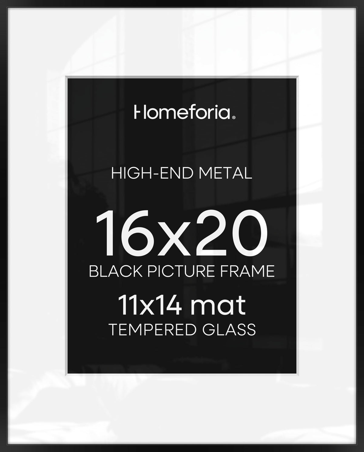 Homeforia 16x20 frame in matte black, front view for contemporary displays.