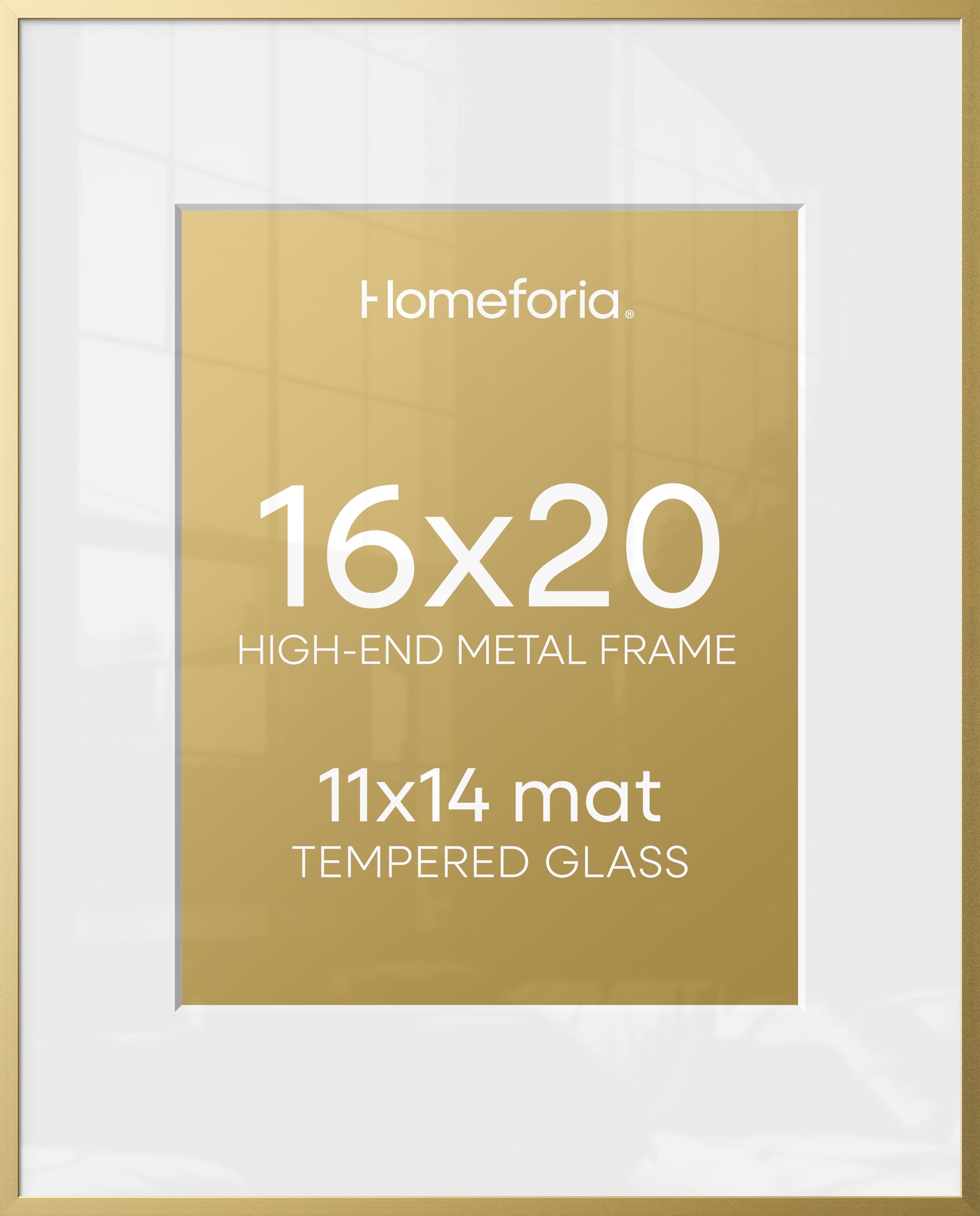 Homeforia 16x20 gold frame with mat showcases 11x14 prints beautifully.