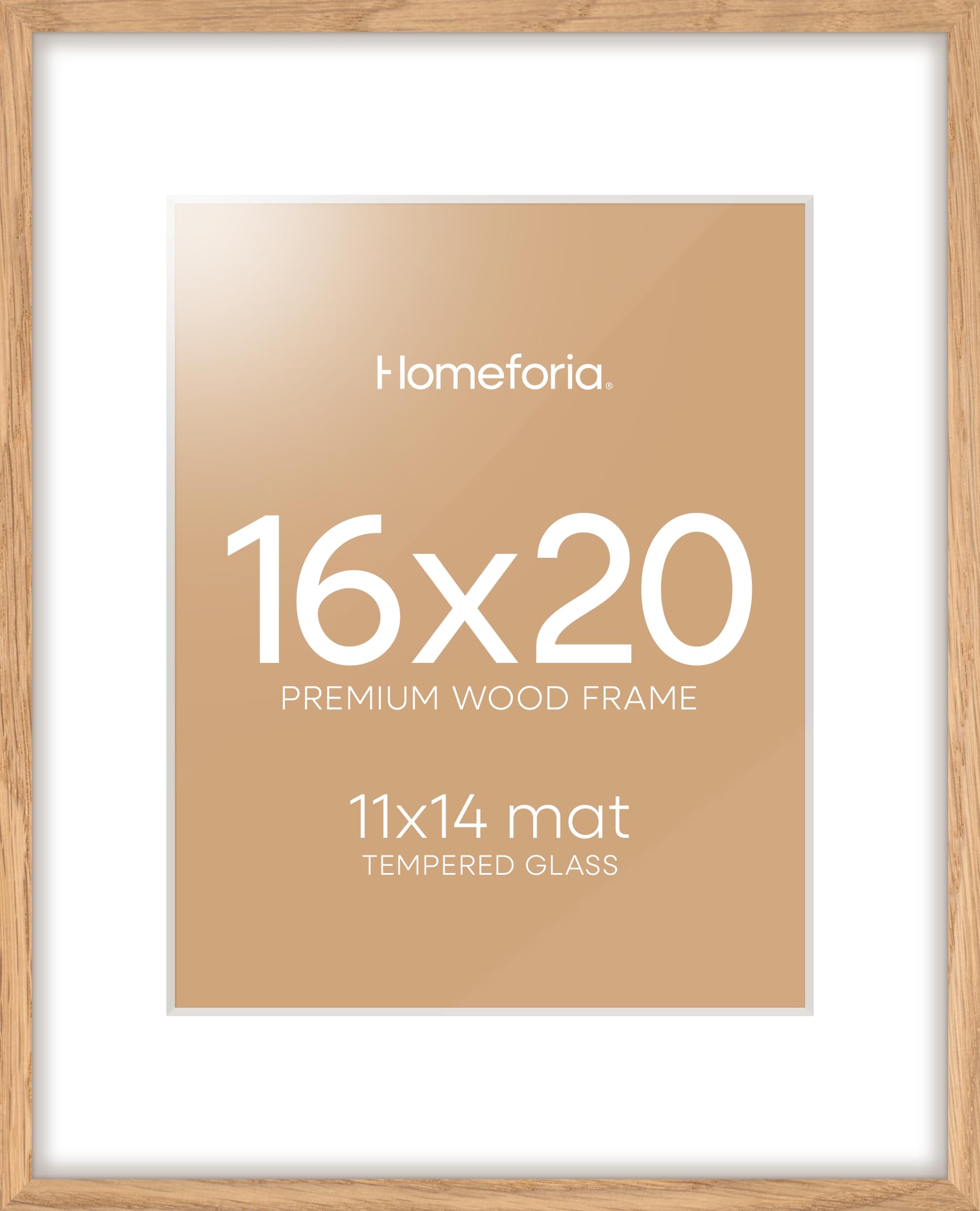 Homeforia 16x20 oak frame texture close-up shows premium wood grain and matte finish.