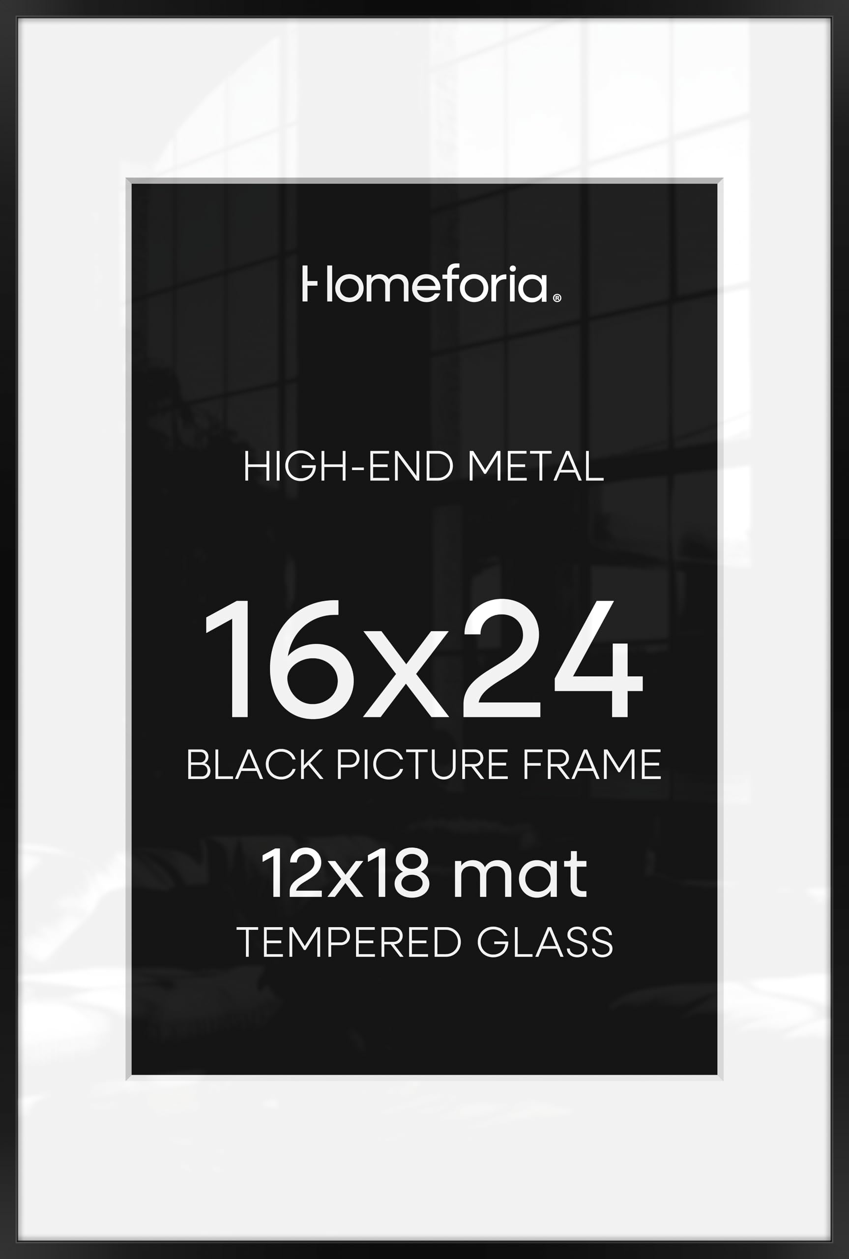 Homeforia 16x24 black frame with tempered glass for crisp displays.