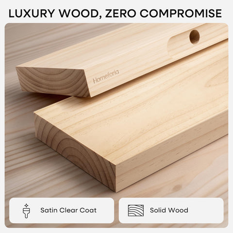 Homeforia 24-inch floating shelf close-up knots emphasizes authentic wood grain and character.
