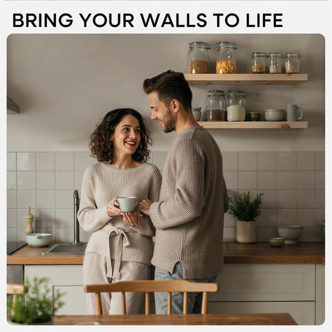 Homeforia natural wood floating shelf wall mount highlights hidden bracket and flush-to-wall fit.