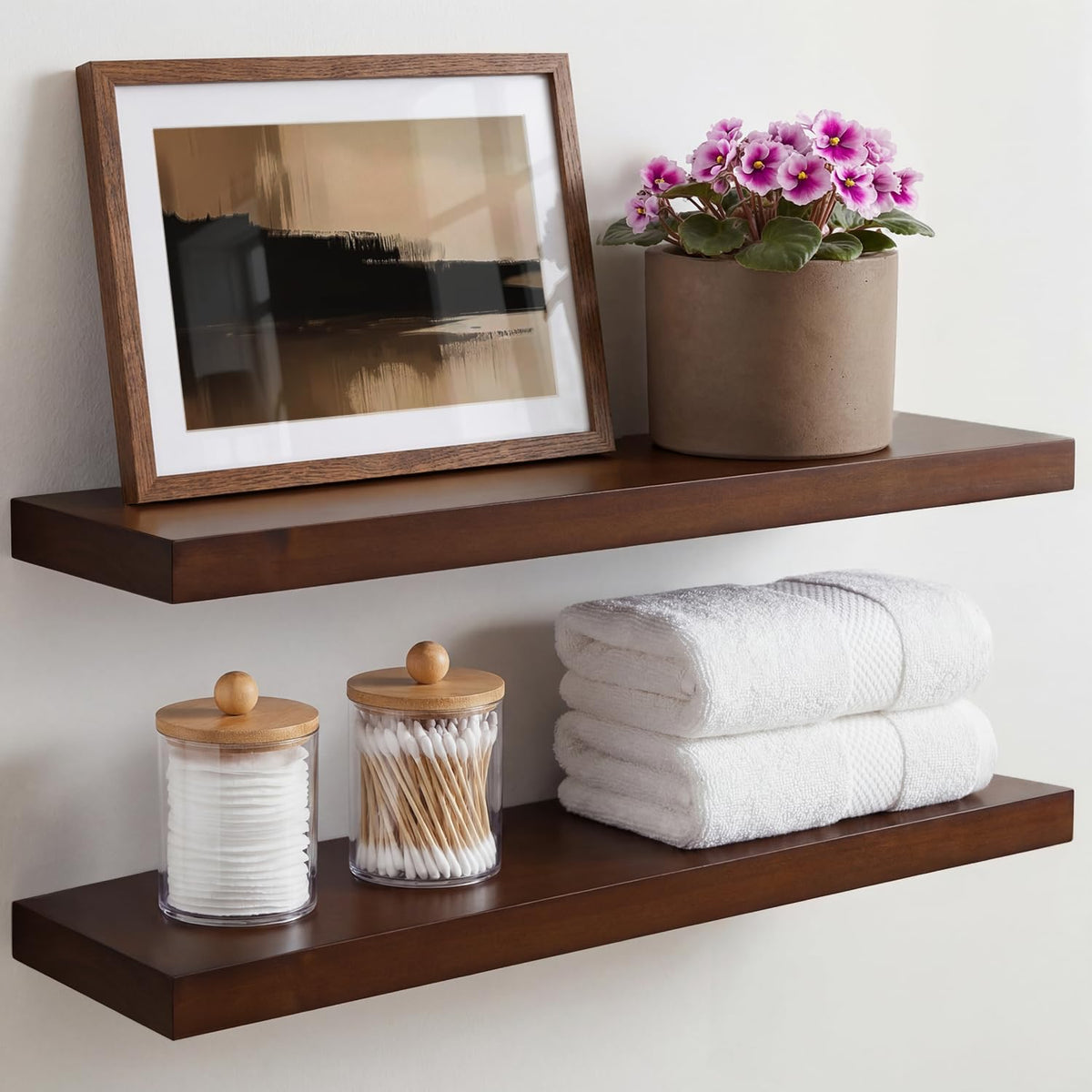 Homeforia 24inch walnut floating shelves assembly view highlighting sturdy construction.