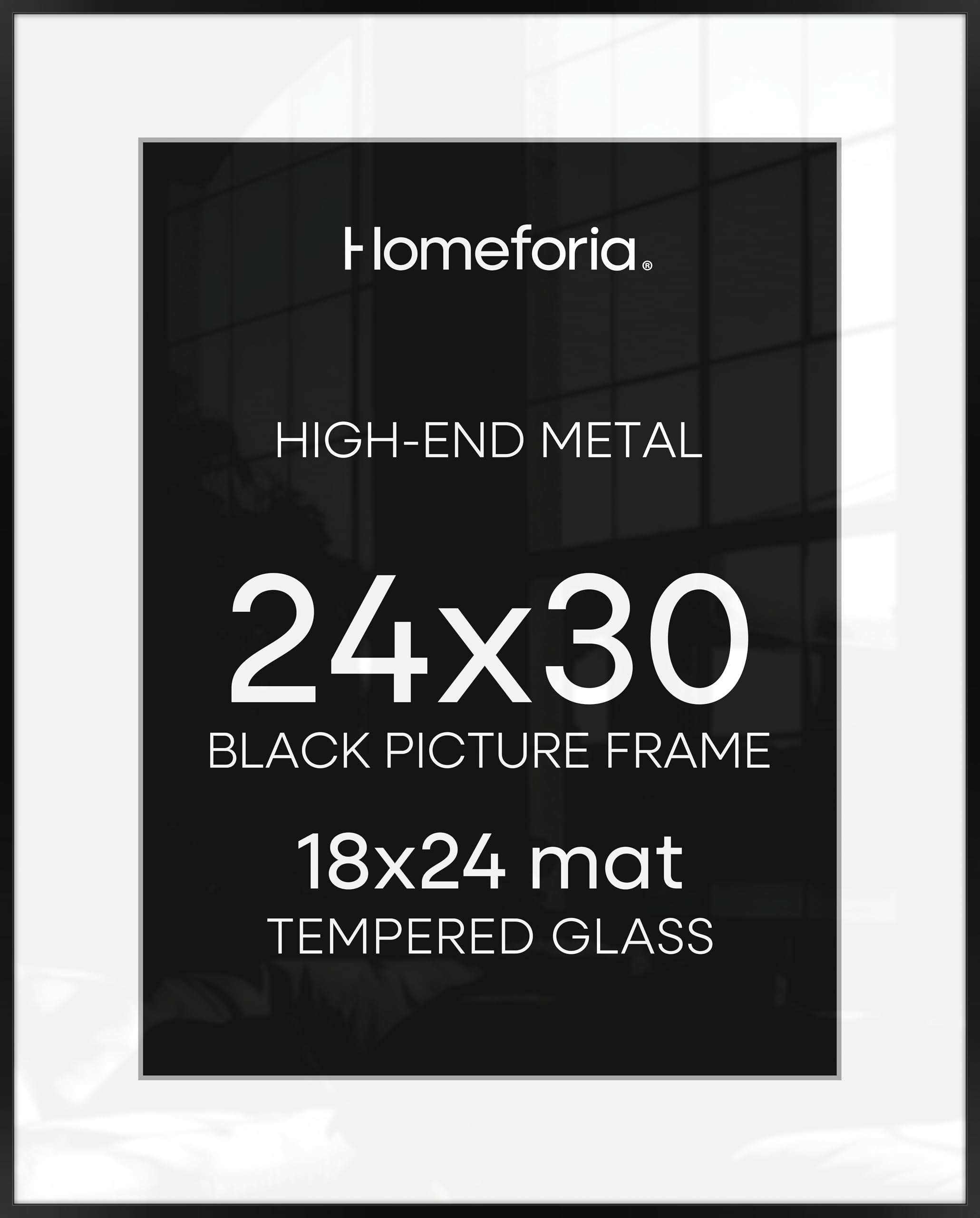 Homeforia 24x30 black poster frame front view with matte finish for modern interiors.