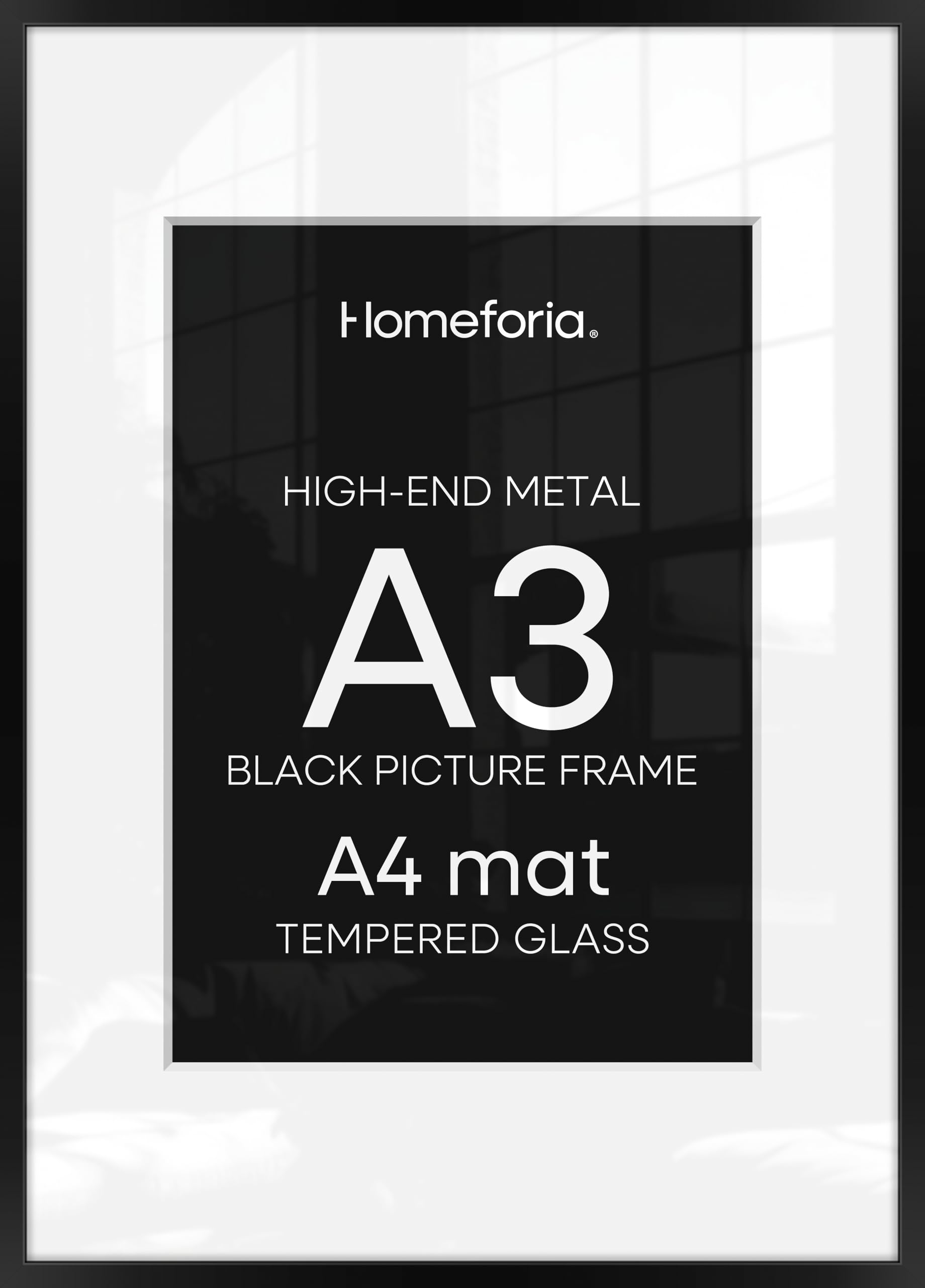 Homeforia A3 picture frame black, front view, modern display appeal