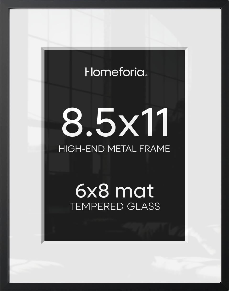 Homeforia black picture frame, 8.5 x 11, with sleek modern matte finish.