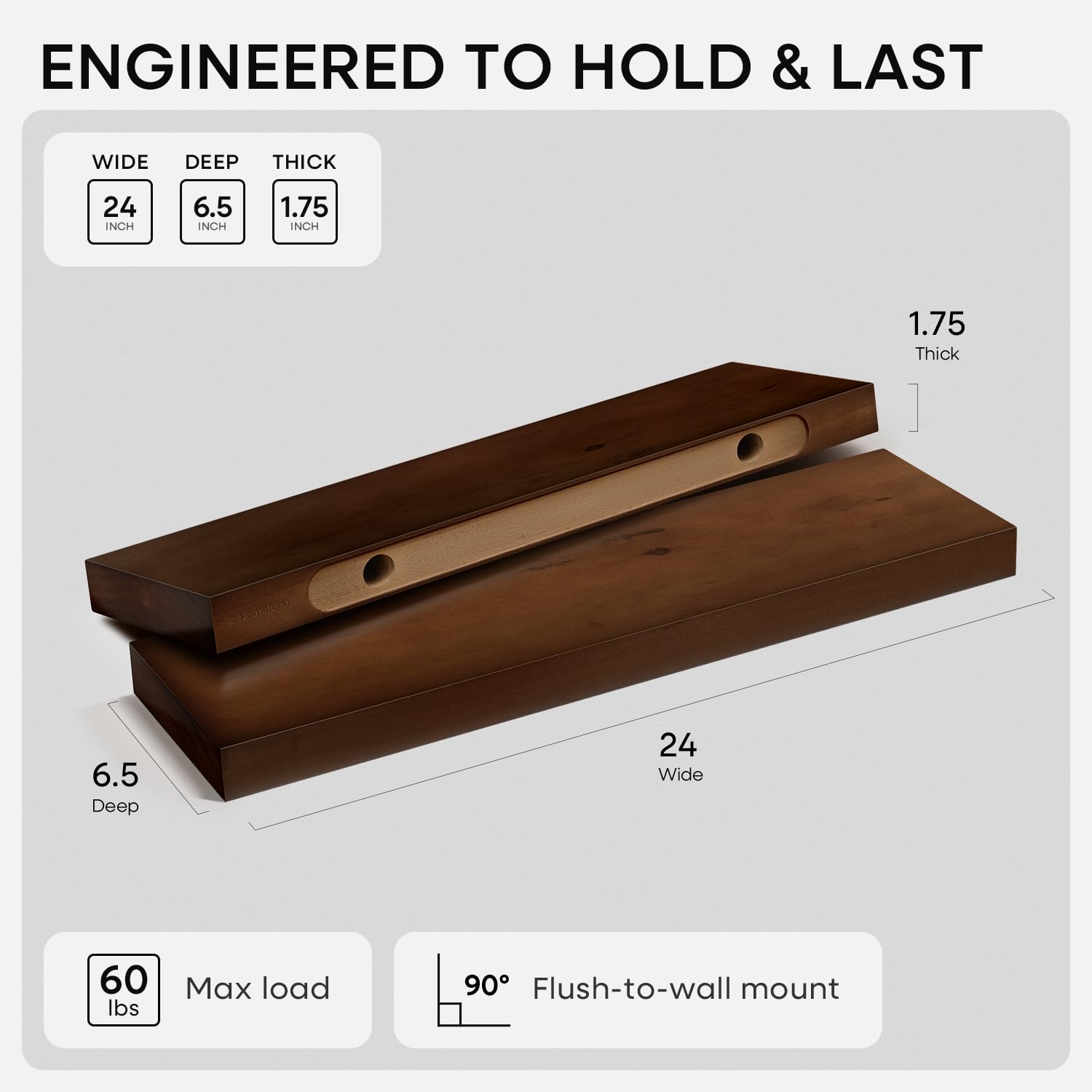 Homeforia heavy-duty bracket detail demonstrates strong support for weighty items.