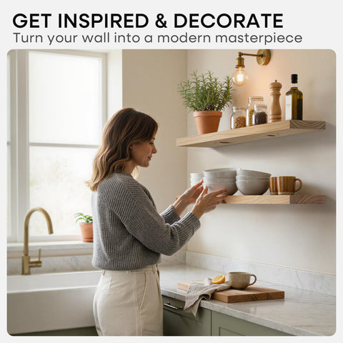 Homeforia natural wood grain shelf display highlights texture and versatility.