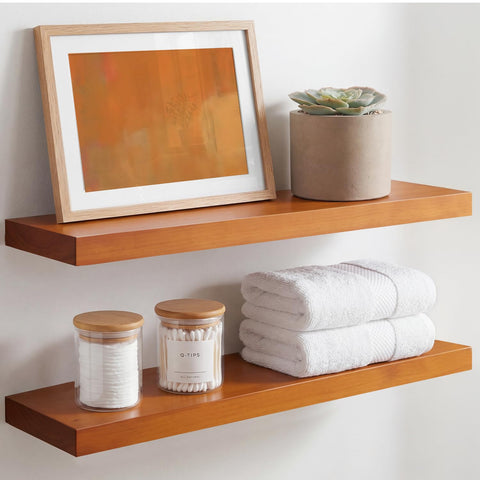 Homeforia oak floating shelf 24-inch with real wood grain for durable wall storage