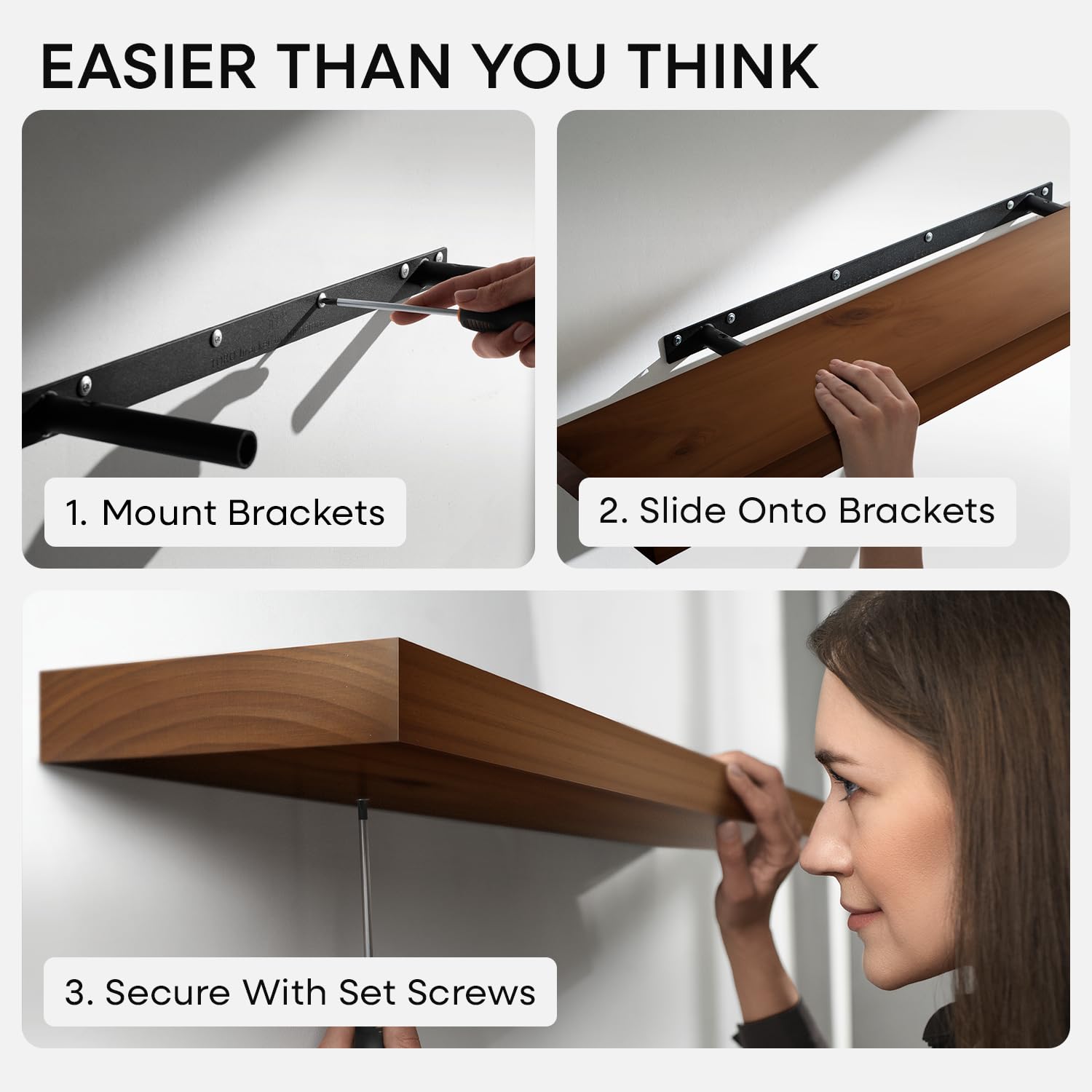 Homeforia set of 2 floating shelves maximizes wall space and display options.