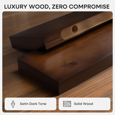 Homeforia solid wood grain close-up reveals natural knots and premium finish.