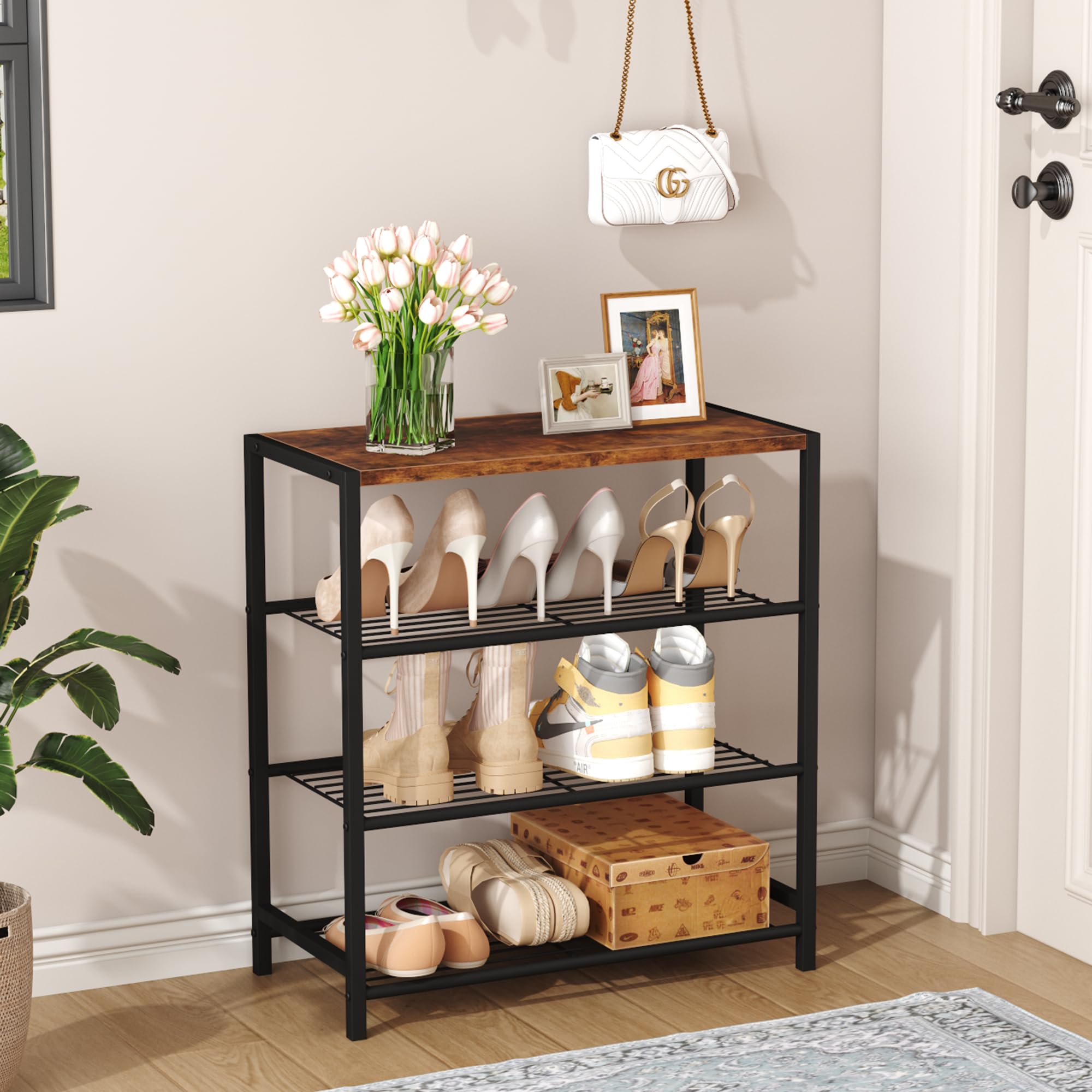 HOMEFORT 4-Tier shelves close-up highlights sturdy metal construction