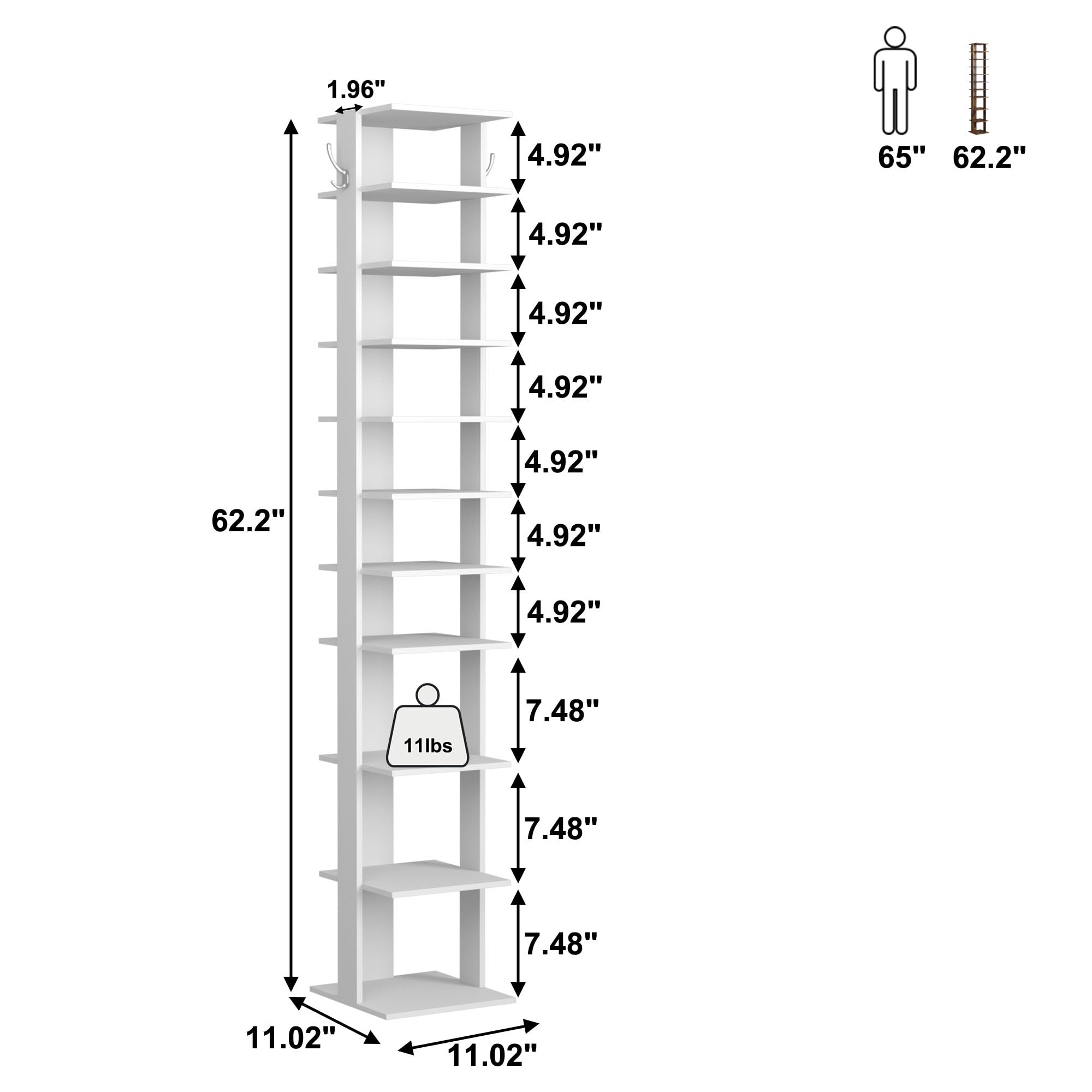 HOMEFORT tall shelf layout offers varied heights for different shoe sizes.