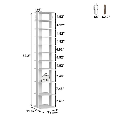 HOMEFORT tall shelf layout offers varied heights for different shoe sizes.