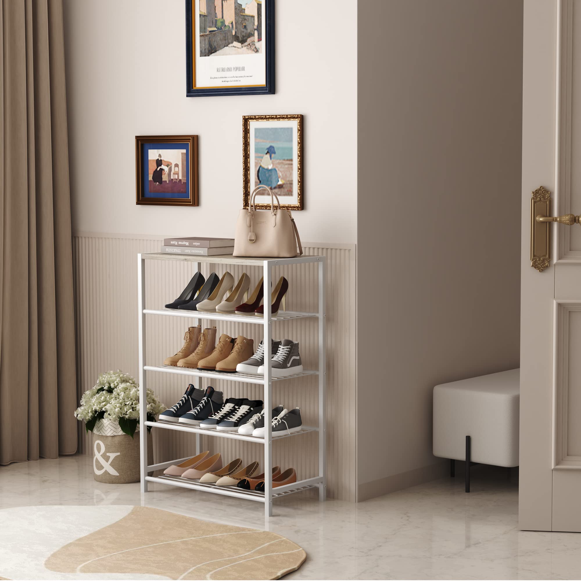 HOMEFORT durable metal shelves supporting multiple shoes