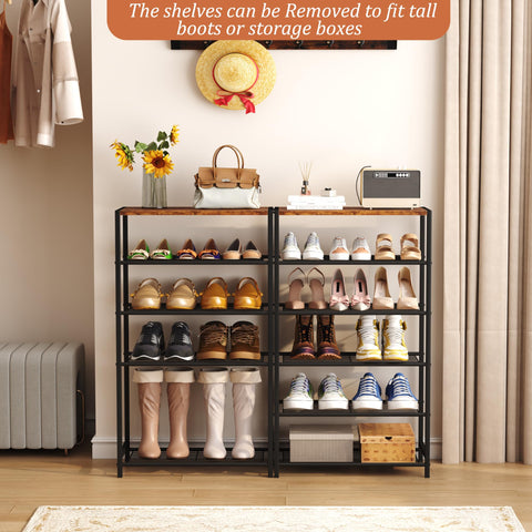 HOMEFORT entryway shoe rack in rustic brown complements any decor while organizing.