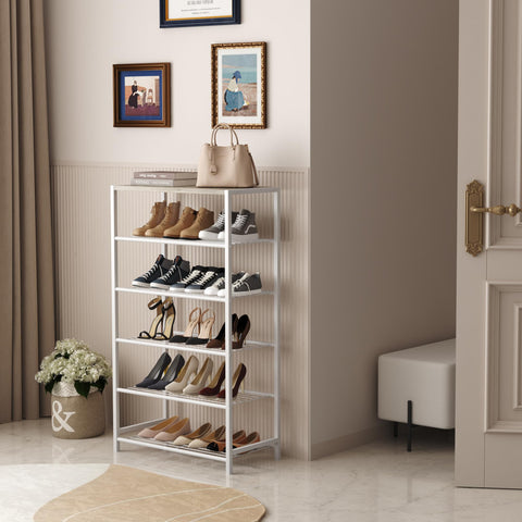 HOMEFORT industrial shoe storage metal shelves close up on sturdy frame