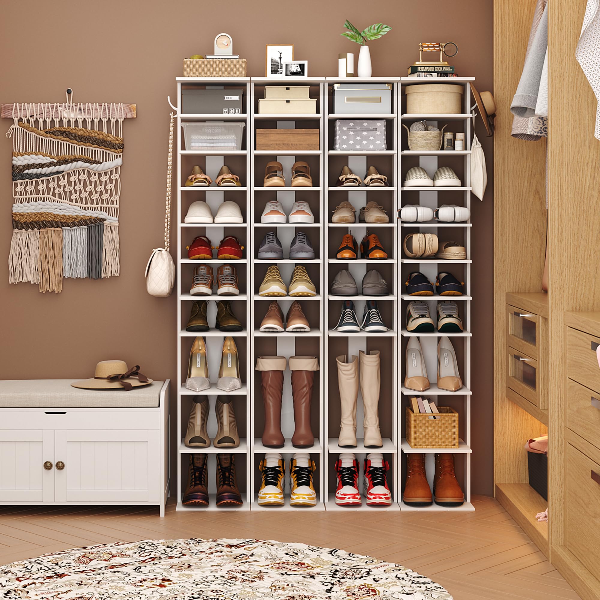 HOMEFORT slim wooden shoe storage stand fits beside a door with clean lines.