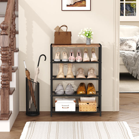 HOMEFORT wood-accent-shelves shoe rack blends storage with decor.