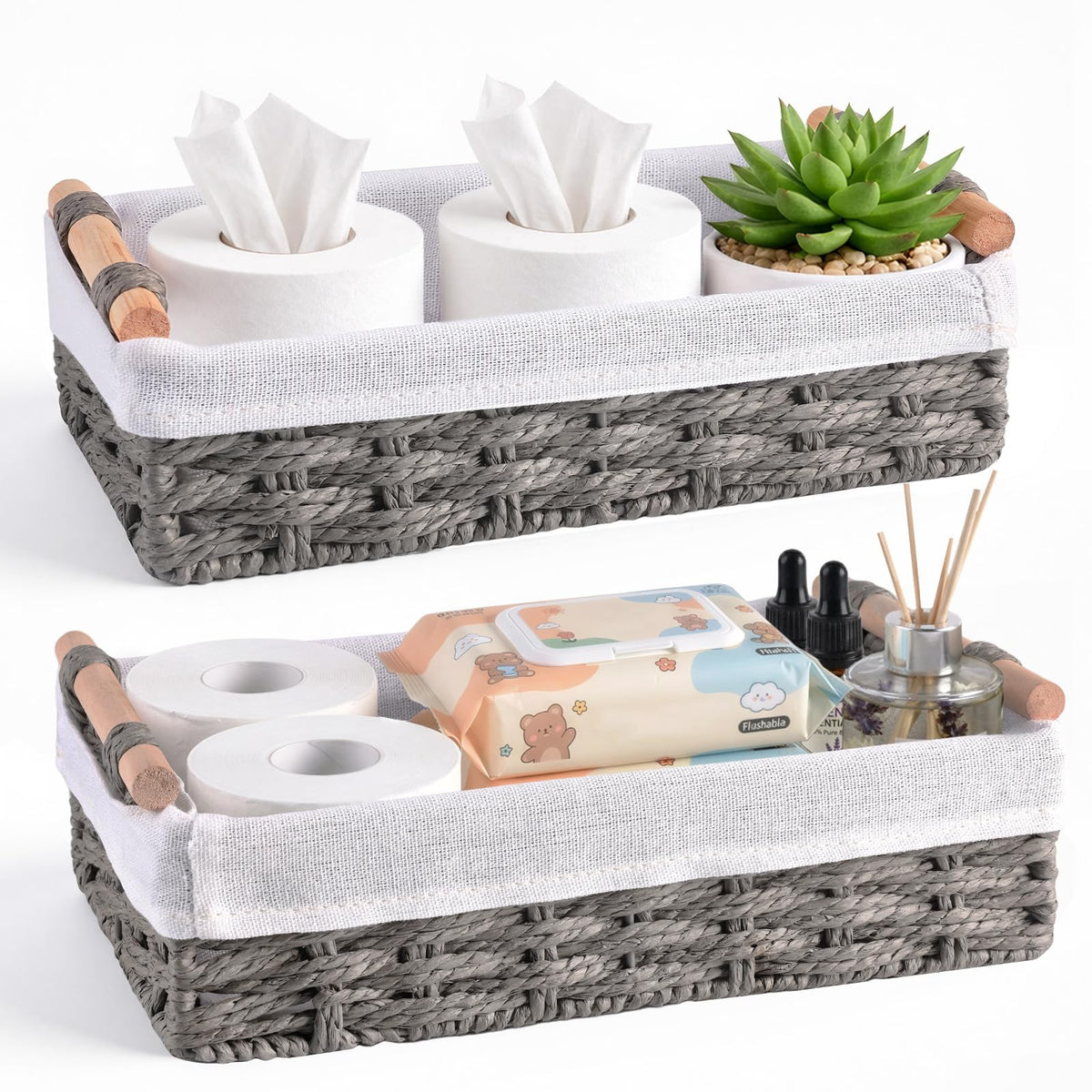 HomeHacks 2-pack storage baskets with handles for easy countertop organization