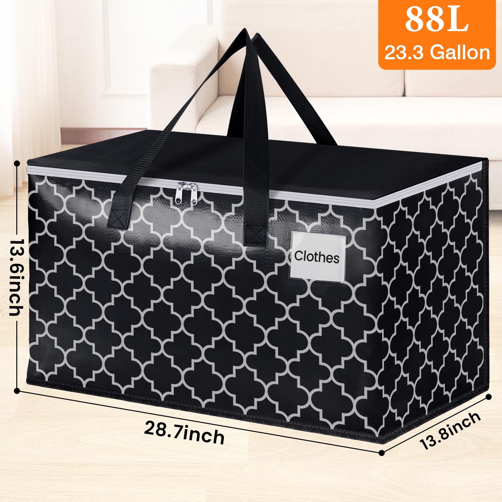 HomeHacks 88L capacity tote ready for clothing, gear, or bedding.