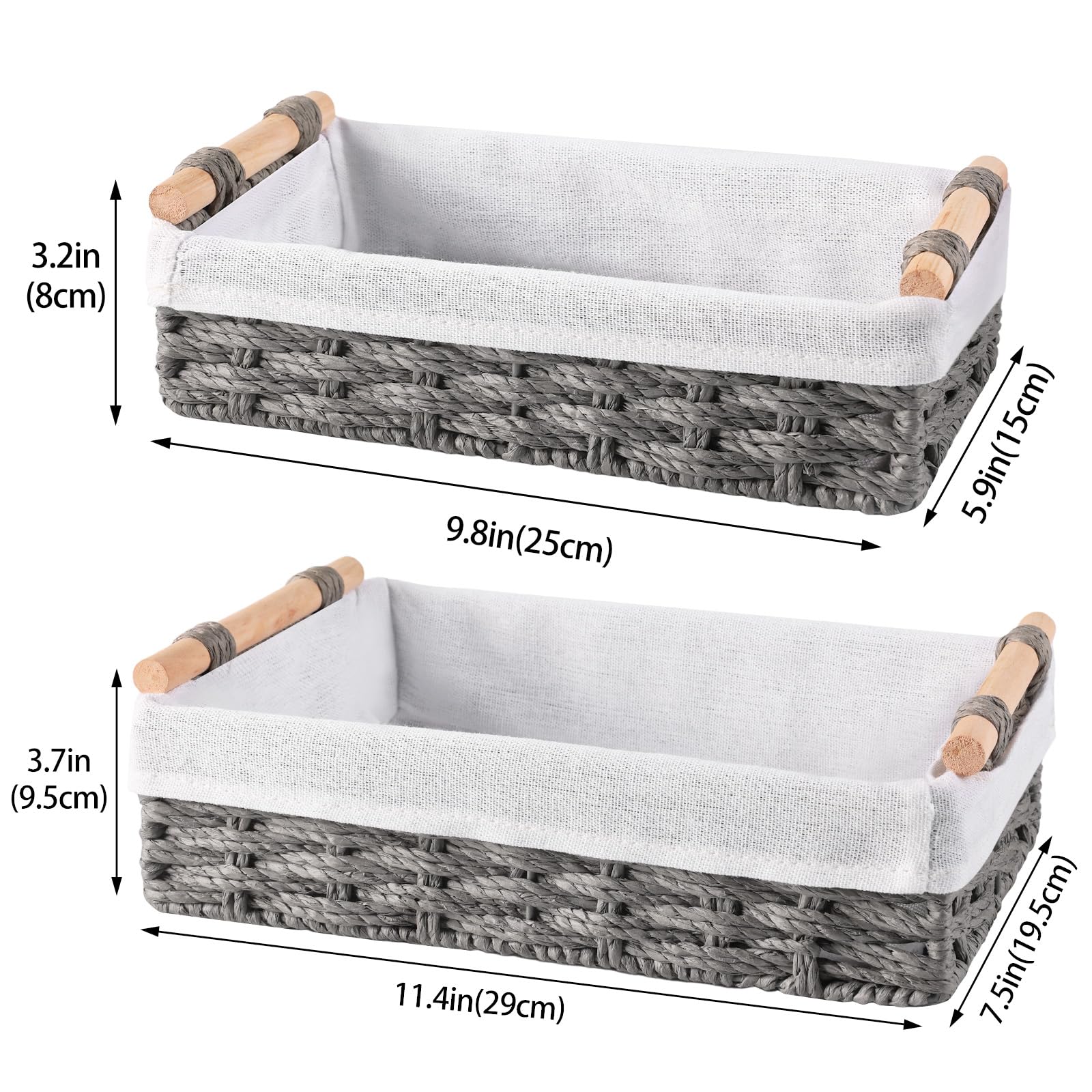 Gray paper rope basket with maple wood handles adds stylish storage