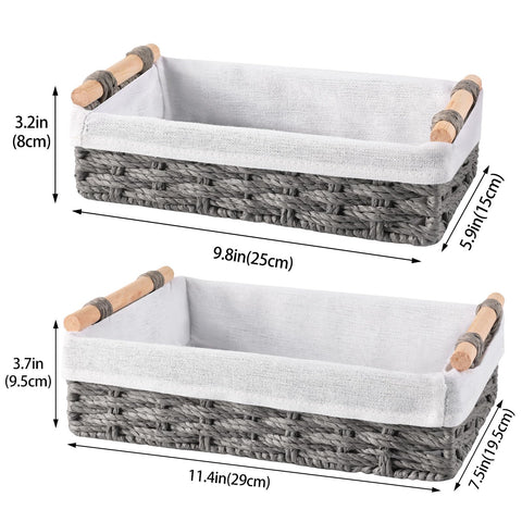 Gray paper rope basket with maple wood handles adds stylish storage