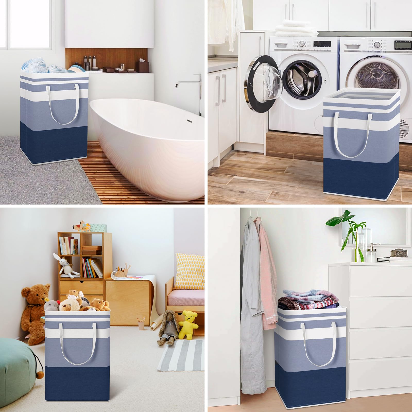 HomeHacks 75L blue basket interior coated with PEVA for waterproof protection.