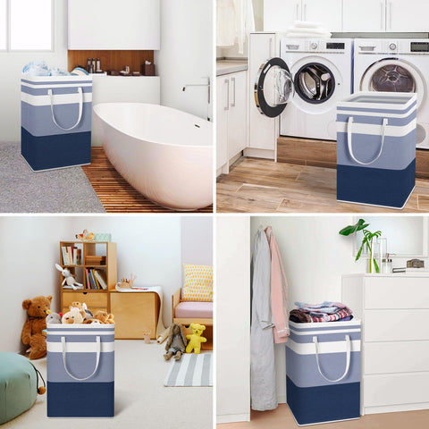 HomeHacks 75L blue basket interior coated with PEVA for waterproof protection.