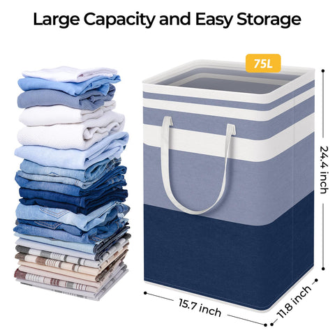 HomeHacks 75L blue basket collapsed folds compactly for neat storage.