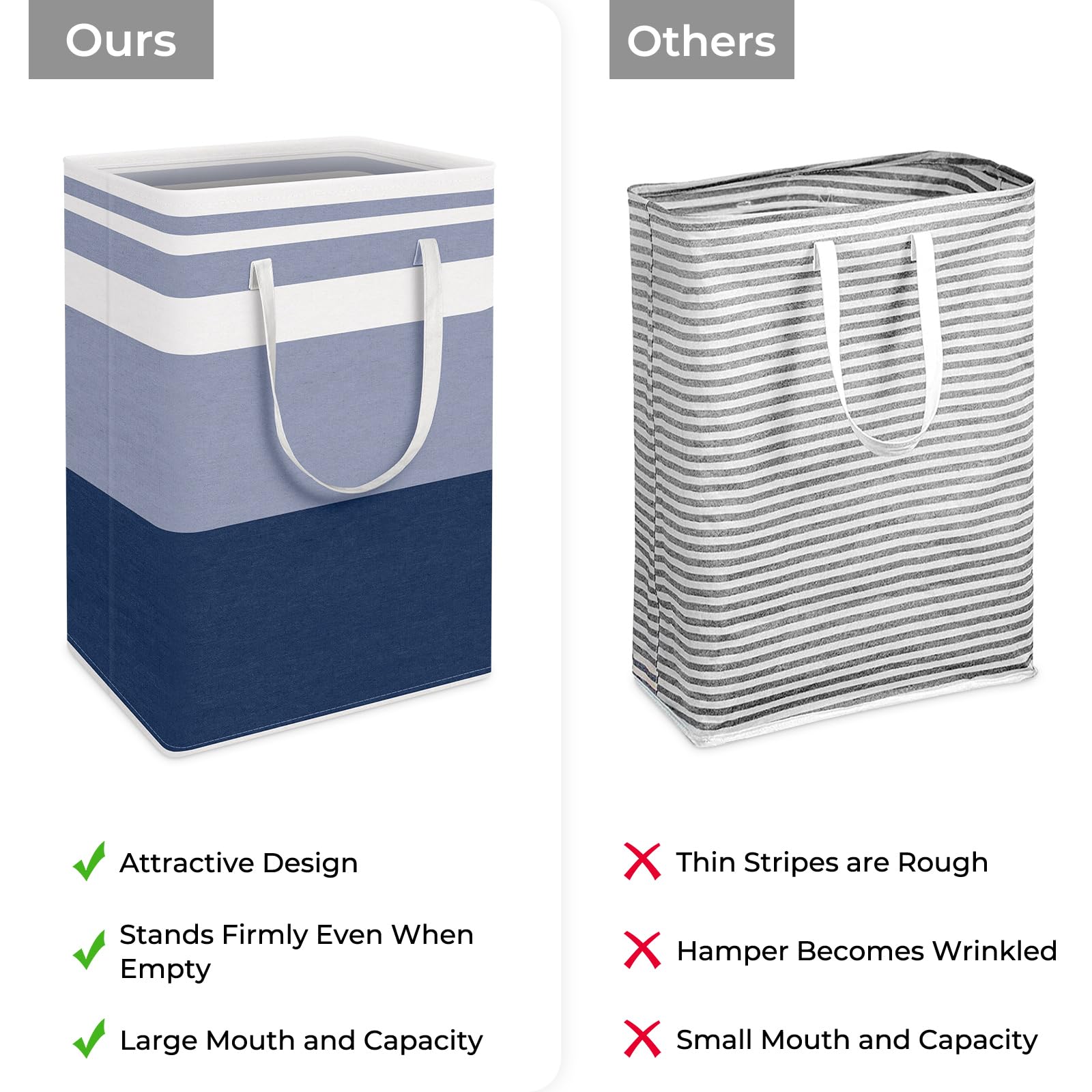 HomeHacks 75L blue basket front view shows easy access with extended handles.