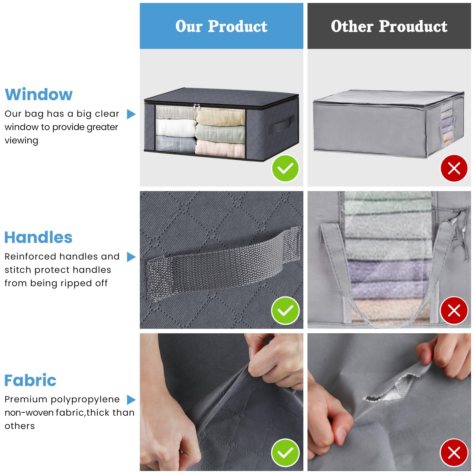 HomeHacks Storage 4-Pack premium polypropylene fabric bins keep items breathable.
