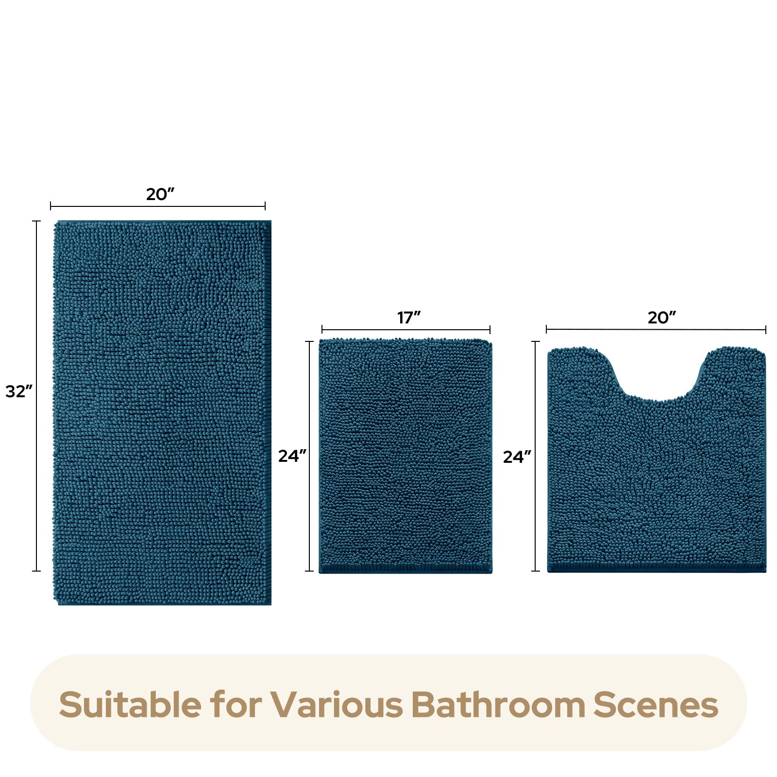 HOMEIDEAS 3-piece bathroom rugs large 20x32 offers plush comfort and moisture trapping.