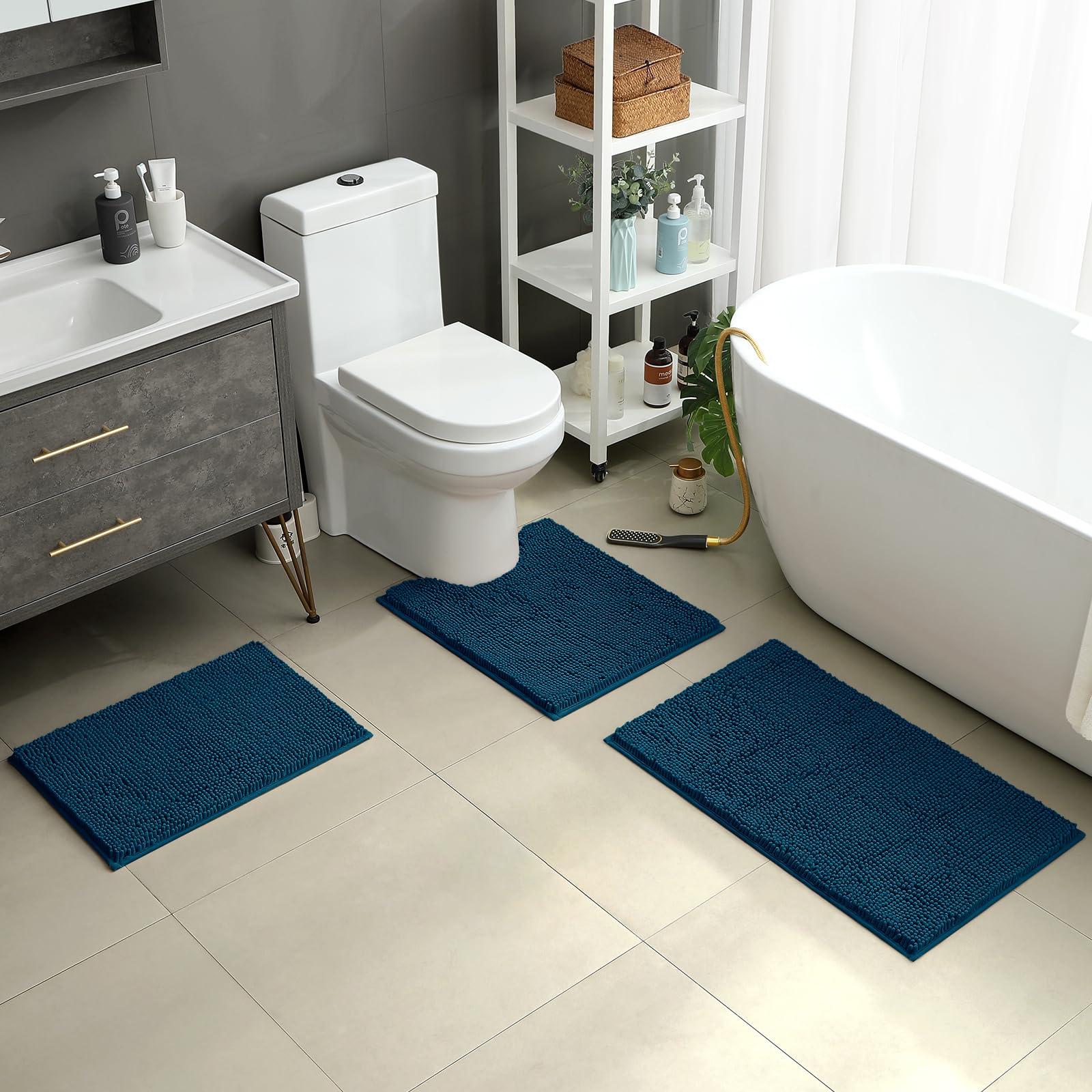 HOMEIDEAS 3-piece bathroom rugs U-shape 20x24 provides contour fit and anti-slip security.
