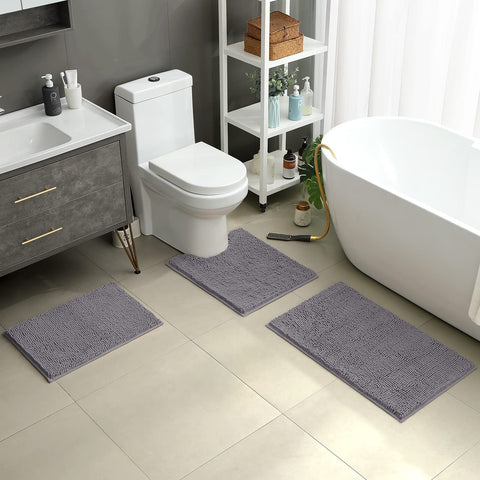 HOMEIDEAS 3-piece bathroom rugs U-shape contoured rug 20x24 offers secure grip on tile.