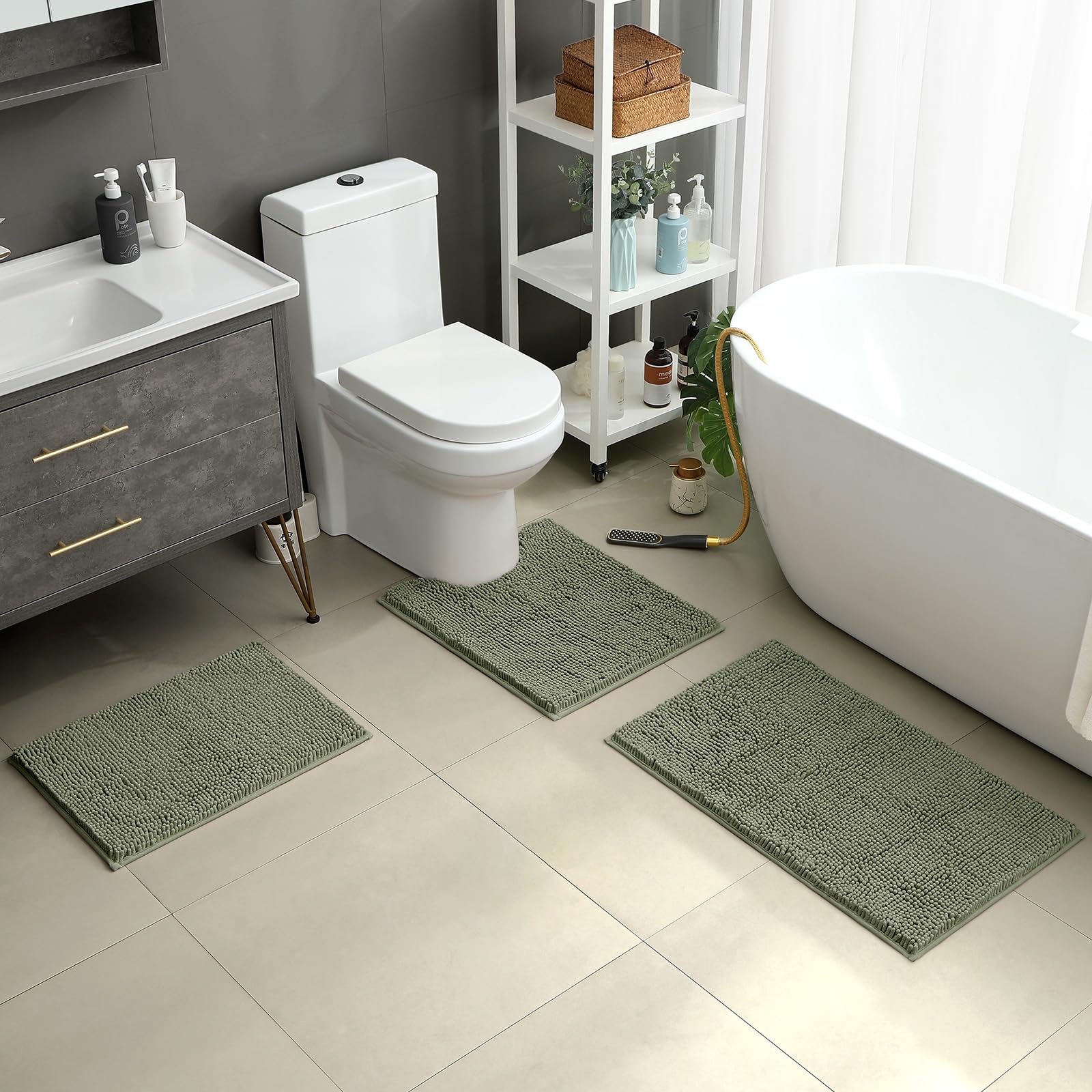 HOMEIDEAS 3-piece set U-shape 20x24 contour rug provides secure fit.